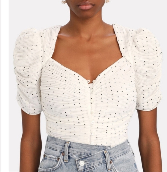 Frame Puff Sleeve Polka Dot Top Size Small Ruched Flattering - Picture 1 of 9